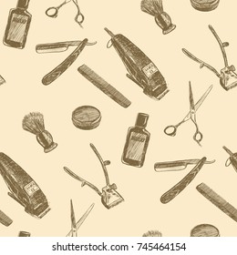 Barber pattern .Vector black illustrations isolated backgrounds. Hand drawn vintage engraving for poster, label, banner, web.