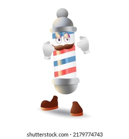 
Barber pole character with mustache standing in a boxing stance.Barbershop mascot.Barbershop concept.Stock vector illustration of barber pole cartoon character.Isolated white background.   