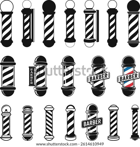 Barber Pole Collection Set Designs Silhouette, Barber Shop Vector Silhouette, Barbershop