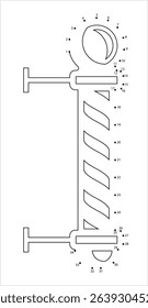 Barber Pole Icon Dot To Dot, Barber Shop, Place Striped Sign Pole Vector Art Illustration, Connect The Dots Puzzle Game