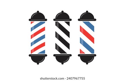 Juego de iconos de los postes de barbero , Icono de la tienda de barbería Pole Blue and Red, signo de barra de barbería internacional	