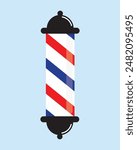 Barber pole icon vector sign illlustration design isolated. Classic Barber shop Pole signboard with a shop pole with red, blue and white stripes.