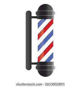 Barbeiro ícone polo vetor sinal ilustração design isolado. Placa do polo da loja do barbeiro clássico colorido com um polo da loja com listras vermelhas, azuis e brancas isoladas no fundo azul. EPS 10