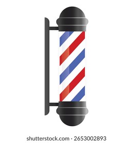 Barbeiro ícone polo vetor sinal ilustração design isolado. Placa do polo da loja do barbeiro clássico colorido com um polo da loja com listras vermelhas, azuis e brancas isoladas no fundo azul. EPS 10