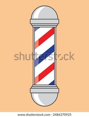 Barber pole icon vector sign illlustration design isolated. Colorful Classic Barber shop Pole signboard with a shop pole with red, blue and white stripes isolated on brown background.