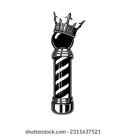 Barber pole with king crown. Design element for logo, label, sign, emblem. Vector illustration