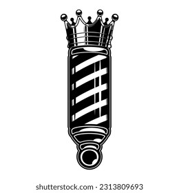 Barber pole with king crown. Design element for logo, label, sign, emblem. Vector illustration