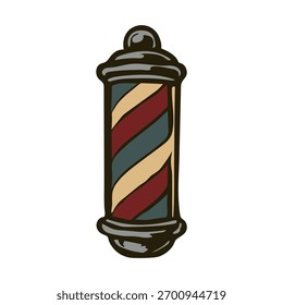 Uma vara de barbeiro com uma vara de barbeiro sobre ela. O polo é vermelho, branco e azul