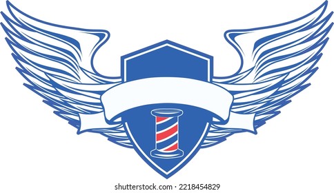 Barber Pole Shield with Wings Banner Design Layout (Editable file) - Vector Illustration