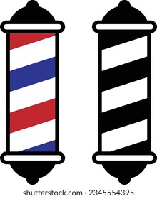 Barber pole sign. Barbershop cylinder. Salon pole retro sign. Hairdresser pole.