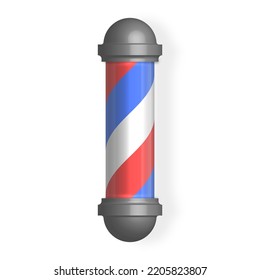 Barber pole signboard with shadow isolated on white background, 3D vector illustration.
