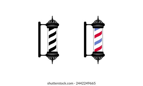  barber poles, black and color isolated silhouettes