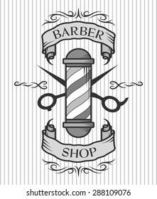 Barber pole,scissors and ribbon for text in an old vintage style.