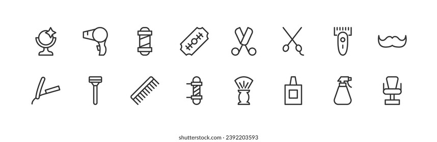 barber premium line icons. Pack of outline objects for web and UIUX design. Icon collection