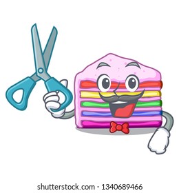 Barber rainbow cake on plastic cartoon plate