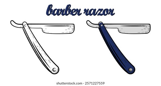 barber razor hand drawn engrave style vector art icon