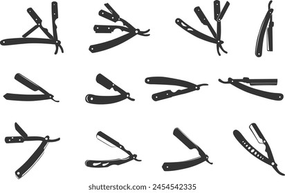 Barber razor silhouette, Straight razor silhouette, Barber razor clipart, Razor silhouettes