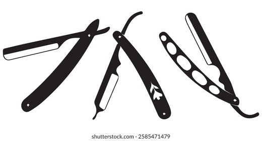 Barber Razor Silhouettes Illustration Set