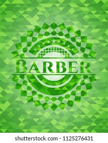 Barber realistic green emblem. Mosaic background