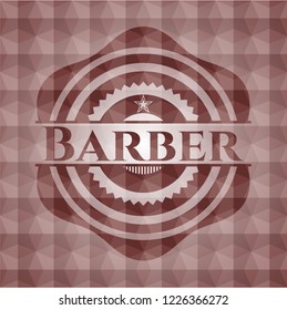 Barber red badge with geometric pattern. Seamless.