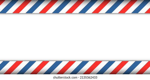 Barber red blue striped line background template with shadow and blank empty white space. Retro sign banner