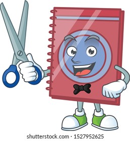 Barber red closed book with character mascot
