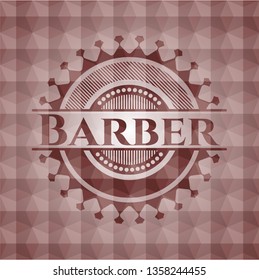 Barber red emblem or badge with geometric pattern background. Seamless.