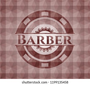 Barber red seamless emblem with geometric pattern.