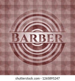 Barber red seamless emblem with geometric pattern.