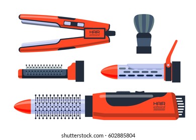 Barber salon professional set with tools equipment and twisting grooming metal barbershop care hairdressing stylist electric accessory vector illustration.
