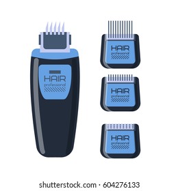 Barber salon professional set with tools equipment and twisting grooming metal barbershop care hairdressing stylist electric accessory vector illustration.