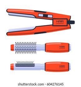 Barber salon professional set with tools equipment and twisting grooming metal barbershop care hairdressing stylist electric accessory vector illustration.