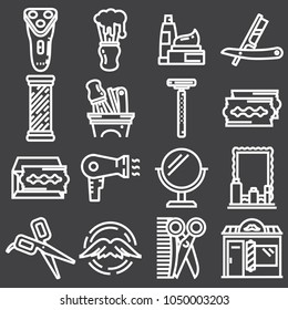 barber salon or shop vector icons set. Shaving tools collection, comb, mustache, scissors, shears, haircut