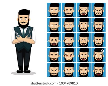 Barber Scissor Comb Cartoon Emotion Faces Vector Illustration