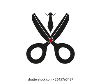 Barber scissor sign with tie icon isolated on a white background
