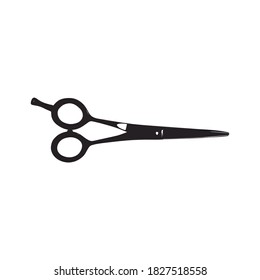 Barber scissors. Black and white silhouette. Icon, sign, logo. hair saloon tool. Hairdresser equipment. Flat vector illustration.  EPS10.
