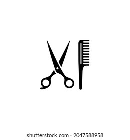 Barber scissors and comb simple flat icon vector