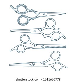 Barber scissors. Hand drawn barber scissors vector illustrations collection isolated on white background. Sketch drawing hair cutting open and close scissors graphics set. 