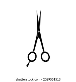The barber scissors icon is black on a white background. A vector image.