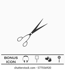 Barber scissors icon flat. Black pictogram on white background. Vector illustration symbol and bonus button