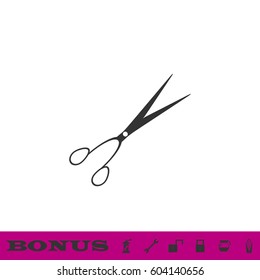 Barber scissors icon flat. Black pictogram on white background. Vector illustration symbol and bonus button