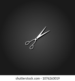 Barber scissors icon flat. Simple White pictogram on black background with shadow. Vector illustration symbol