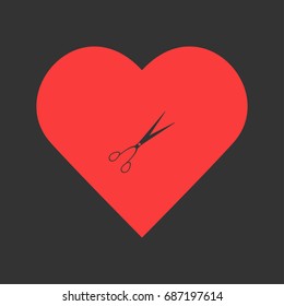 Barber scissors icon flat. Simple pictogram on heart background. Vector illustration symbol