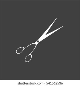 Barber scissors icon flat. Vector white illustration isolated on black background. Flat symbol