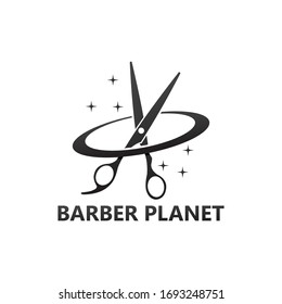 Barber Scissors Planet Logo Template Design