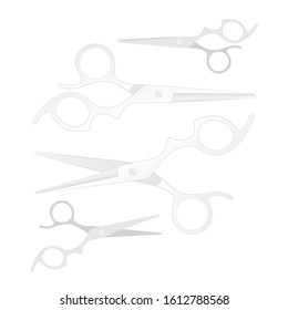 Barber scissors. Realistic chrome barber scissors vector illustrations collection isolated on white background. Hair cutting open and close silver scissors graphics set. 