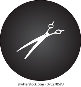 Barber scissors simple icon on round background