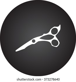 Barber scissors simple icon on round background