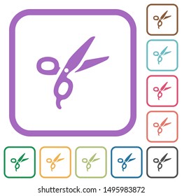 Barber scissors simple icons in color rounded square frames on white background