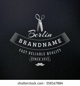 Barber Scissors. Vintage Retro Design Elements for Logotype, Insignia, Badge, Label. Business Sign Template. Textured Background